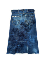 Recycled denim skirt, navy leopard