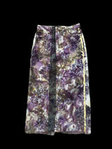 Recycled denim skirt, light yellow with moss•eggplant