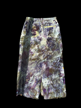 Recycled denim skirt, light yellow with moss•eggplant